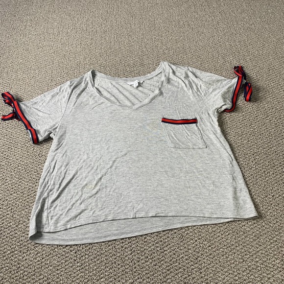 Ivoire Womens T-Shirt‎ Size Medium Gray Tie Cuffs Short Sleeves V-Neck Pullover - Picture 1 of 10